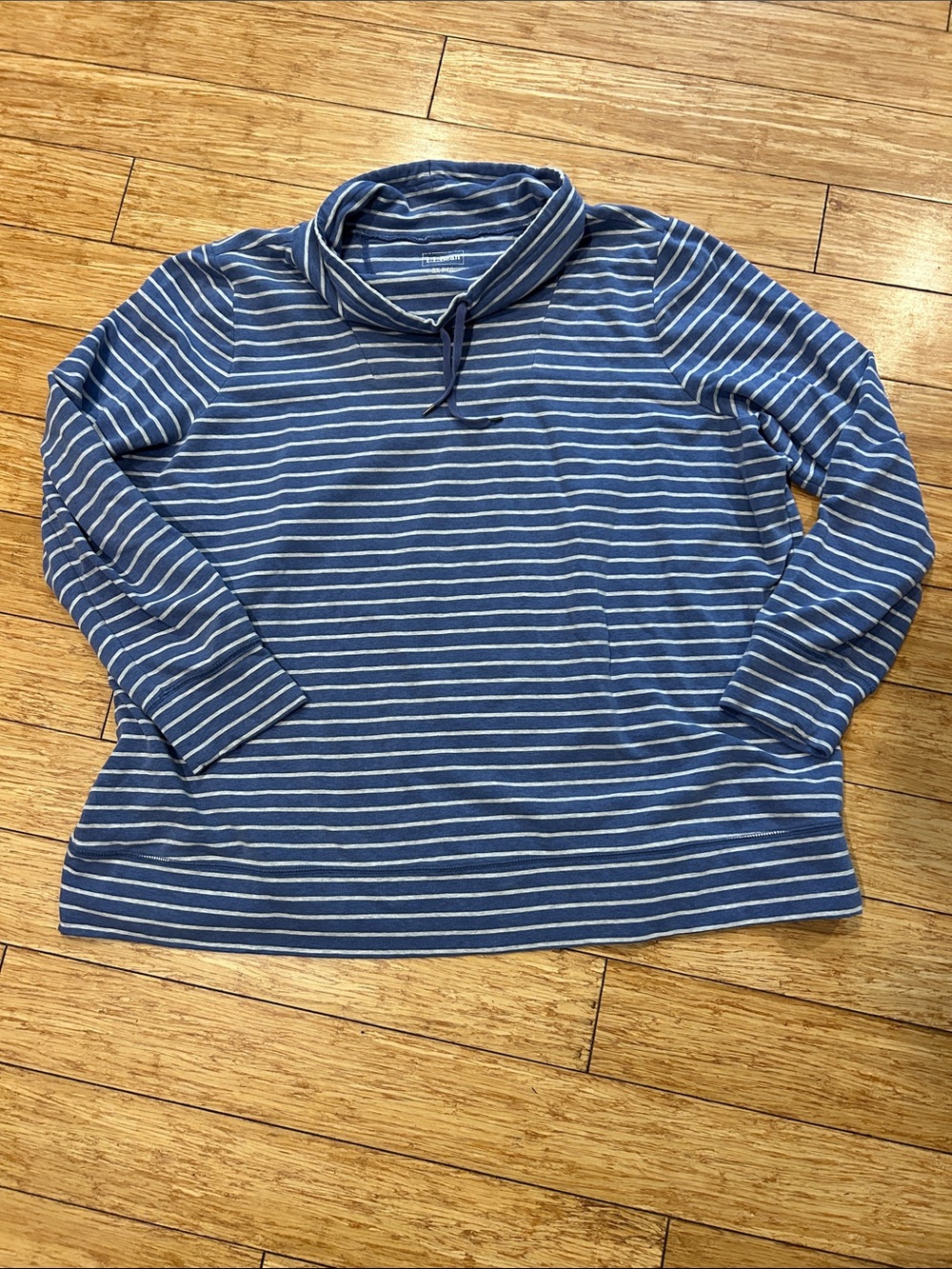 L.L.Bean Nautical Soft Blue & White striped Funnel-Neck Pullover 3X